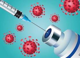 covid19 virus vaccine injection and vial with particles vector