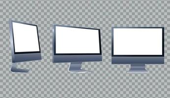 three desktops devices mockup branding icons vector