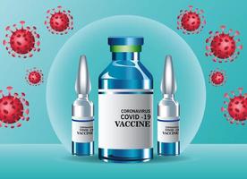 covid19 virus vaccine vials bottles and particles vector