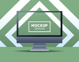 desktop computer mockup branding with square frame vector