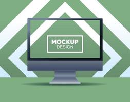 desktop computer mockup branding with square frame vector