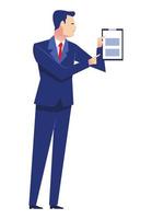 elegant businessman worker with checklist character vector