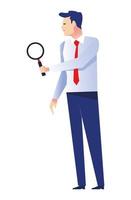 elegant businessman worker with magnifying glass character vector