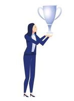 elegant businesswoman worker with trophy cup character vector