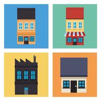 bundle of four houses facades icons vector