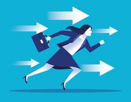 elegant businesswoman worker running with portfolio and arrows vector