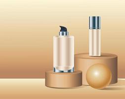 skin care bottles products with golden ball vector