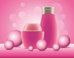 skin care pot and bottle pink products icons vector