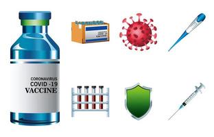 bundle of seven covid19 virus vaccine set icons vector