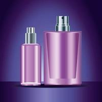 two purple skin care bottles products icons vector