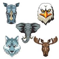 bundle of five wild animals heads characters vector