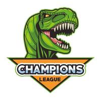 Tyrannosaurus rex animal salvaje cabeza con letras de la liga de campeones vector