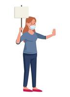 woman wearing medical mask with protest banner character vector