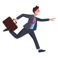 businessman running wearing medical mask character vector