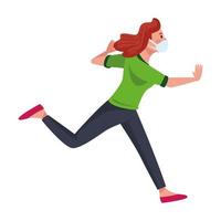 woman wearing medical mask running character vector