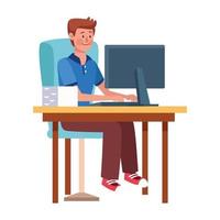 young man working in desktop in the office character vector