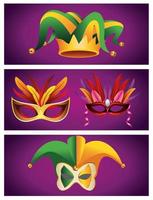 bundle of hats and masks mardi gras carnival celebration set icons vector