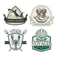 bundle of four nautical emblems set icons vector