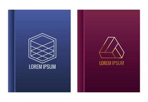 libros con emblemas geométricos de marca de maqueta vector