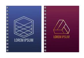 notebooks with geometrics figures emblems mockup branding vector