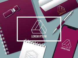 notebook with set elements mockup branding and square frame vector