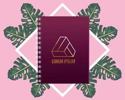 notebook with triangle emblem mockup with leafs vector