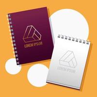 notebooks with traingle emblems mockup branding vector