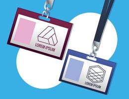 id badge hanging mockup branding in blue background vector