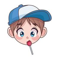 young teenager boy kid sucking lollipop head character vector