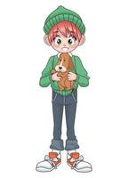 young teenager boy kid with dog character vector