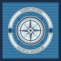 compass nautical gray emblem in blue sea background vector