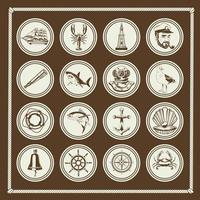 bundle of sixteen nautical elements set icons in vintage background vector