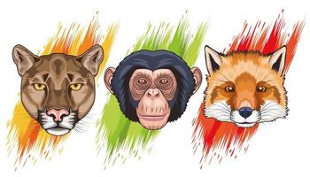 bundle of three animals heads characters vector