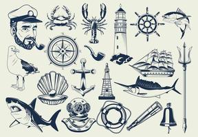 bundle of nautical elements set icons pattern vector