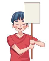 young teenager boy comic anime character with protest banner vector