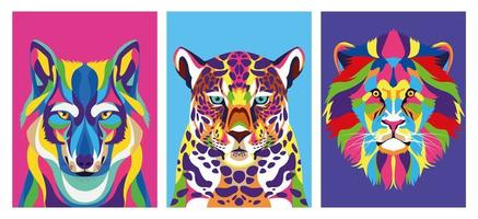 bundle of three animals wild life technicolor vector