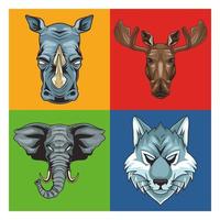 bundle of four wild animals heads characters vector