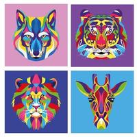 bundle of four animals wild life technicolor vector