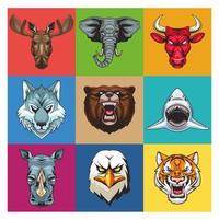 bundle of nine wild animals heads characters vector