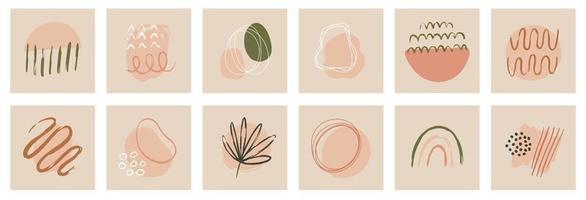 Set of modern minimalist floral leaves line style vector