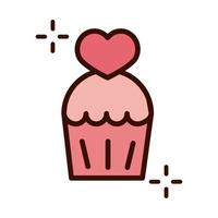postre dulce de cupcake del día de la madre con línea de corazón e ícono de estilo de relleno vector
