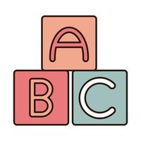 educación escolar alfabeto abc bloques línea de suministro e ícono de estilo de relleno vector