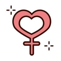 día de la madre signo de género femenino en forma de corazón línea de amor e icono de estilo de relleno vector