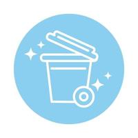 limpieza de bote de basura de plástico con ruedas y bloque de higiene icono de estilo de color vector