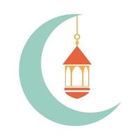 Media luna con linterna Ramadán árabe celebración islámica icono de color de tono vector