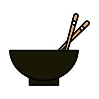 sushi oriental menu bowl and chopsticks utensils line and fill style icon vector