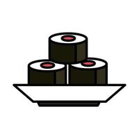 sushi rolls oriental menu food in dish line and fill style icon vector