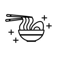 sushi menú oriental fideos palitos de huevo cocido en icono de estilo de línea de plato vector