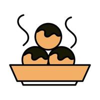 sushi oriental menu octopus balls in bowl line and fill style icon vector