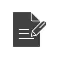 Documento de papel de oficina lápiz escribir suministros de papelería silueta sobre fondo blanco. vector